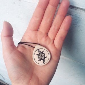 Black and White Turtle Pendant Necklace